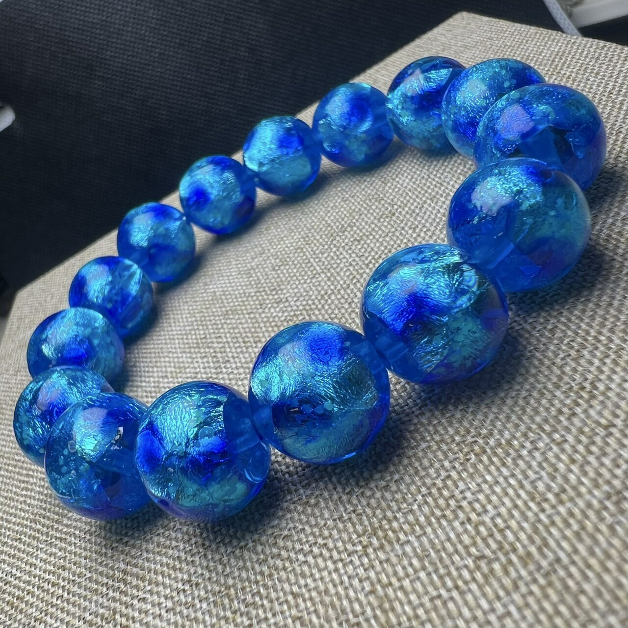 ホタルガラス 14mm ブレスレット アクアブルー とんぼガラス とんぼ玉 蓄光 夜光タイプ 送料無料