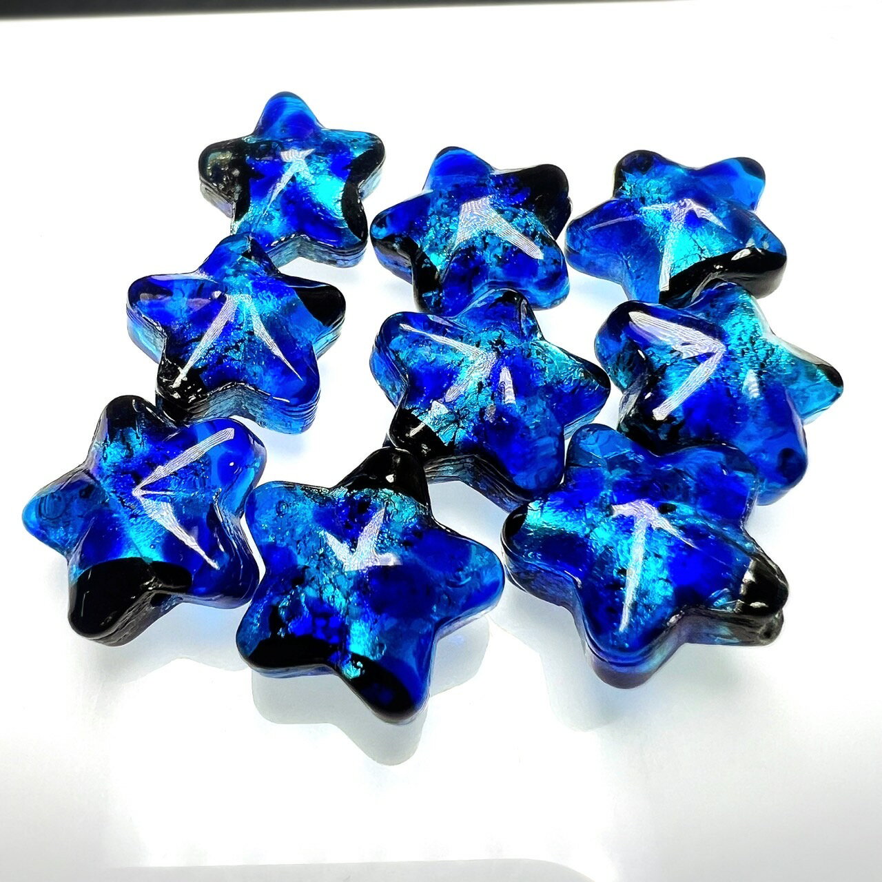 ホタルガラス 濃いブルー 16mm 10粒セット とんぼ玉 蓄光 夜光タイプ 送料無料