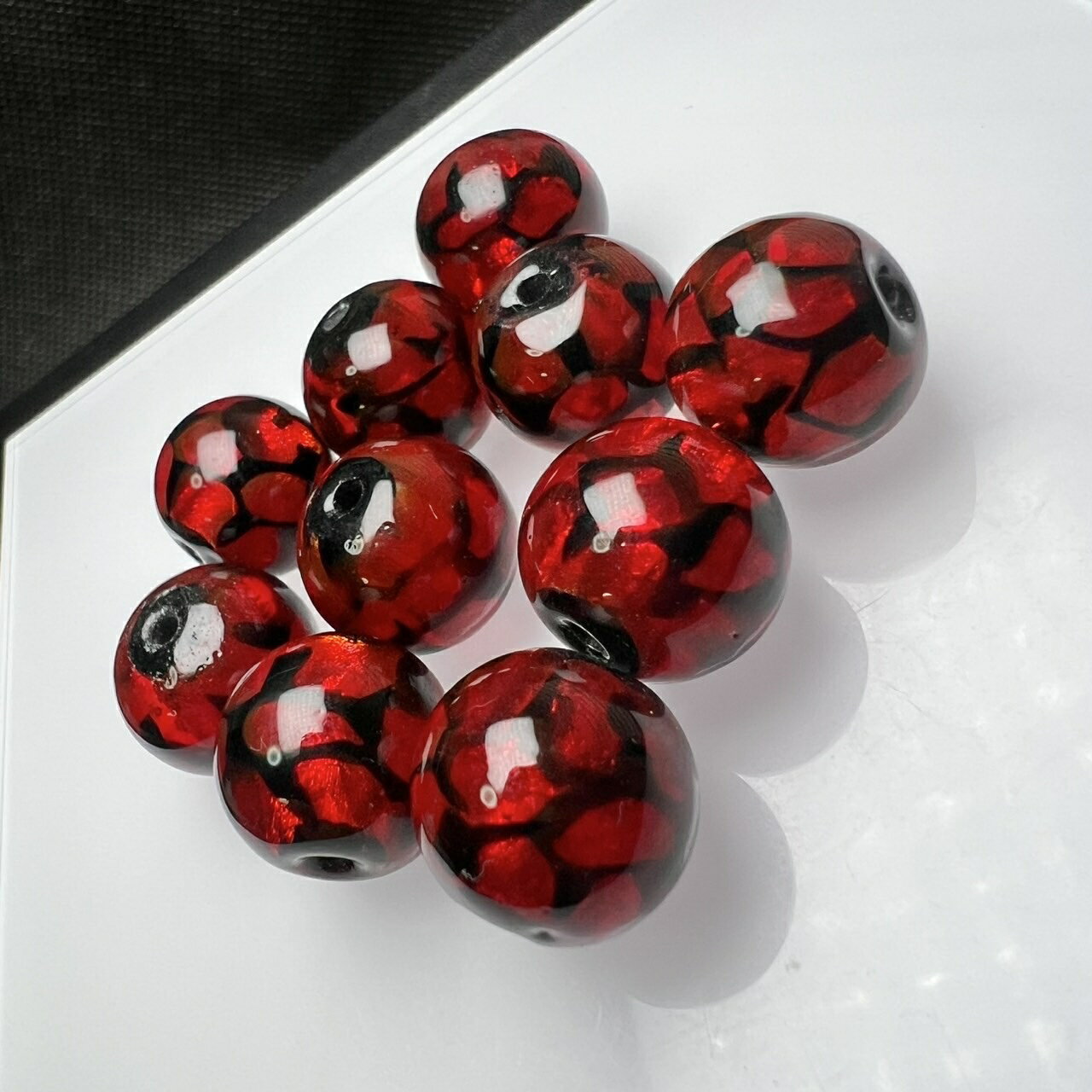 ホタルガラス レッド 8mm 10粒セット とんぼ玉 送料無料