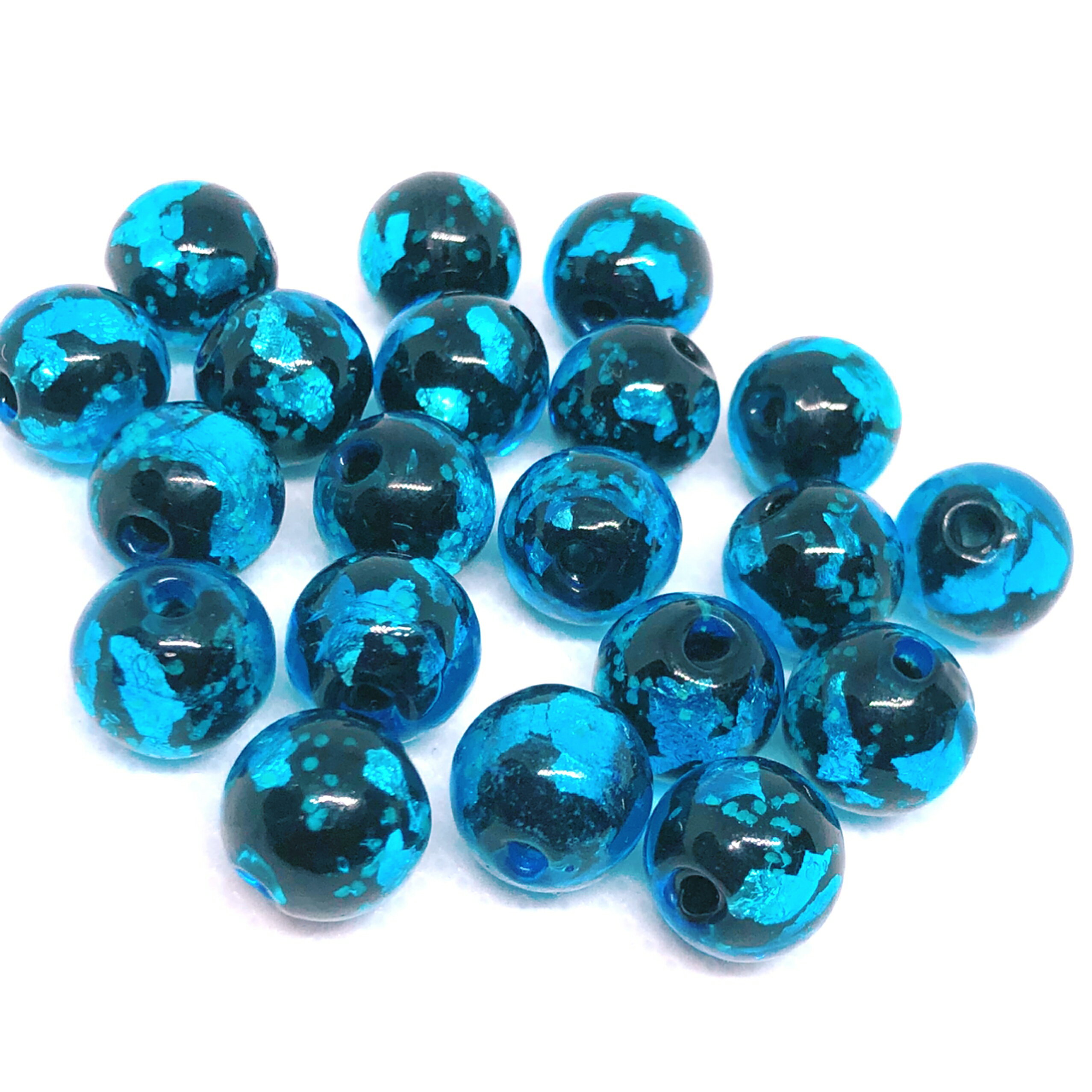 ホタルガラス ブルー 8mm 10粒セット とんぼ玉 蓄光 夜光タイプ 送料無料