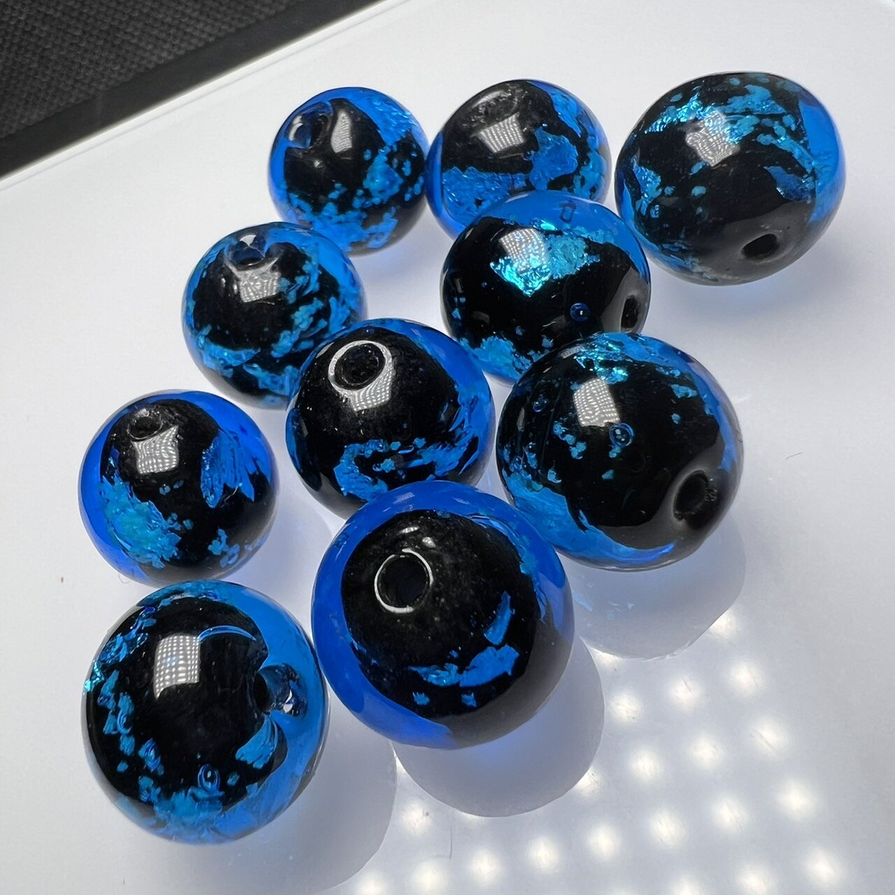ホタルガラス ブルー 12mm 10粒セット とんぼ玉 蓄光 夜光タイプ 送料無料