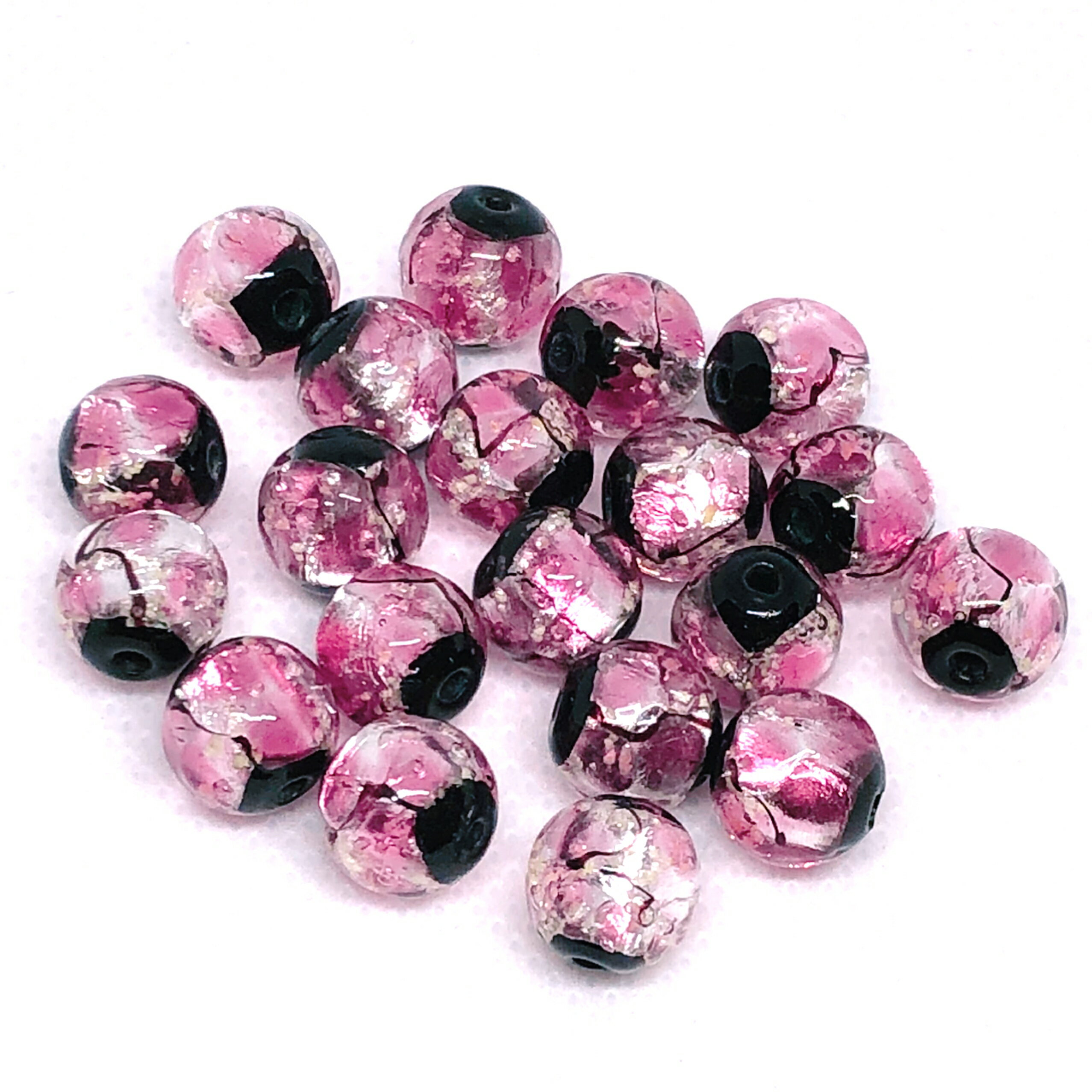 ホタルガラス 10mm 10粒 ピンク とんぼ玉 蓄光 夜光タイプ 送料無料