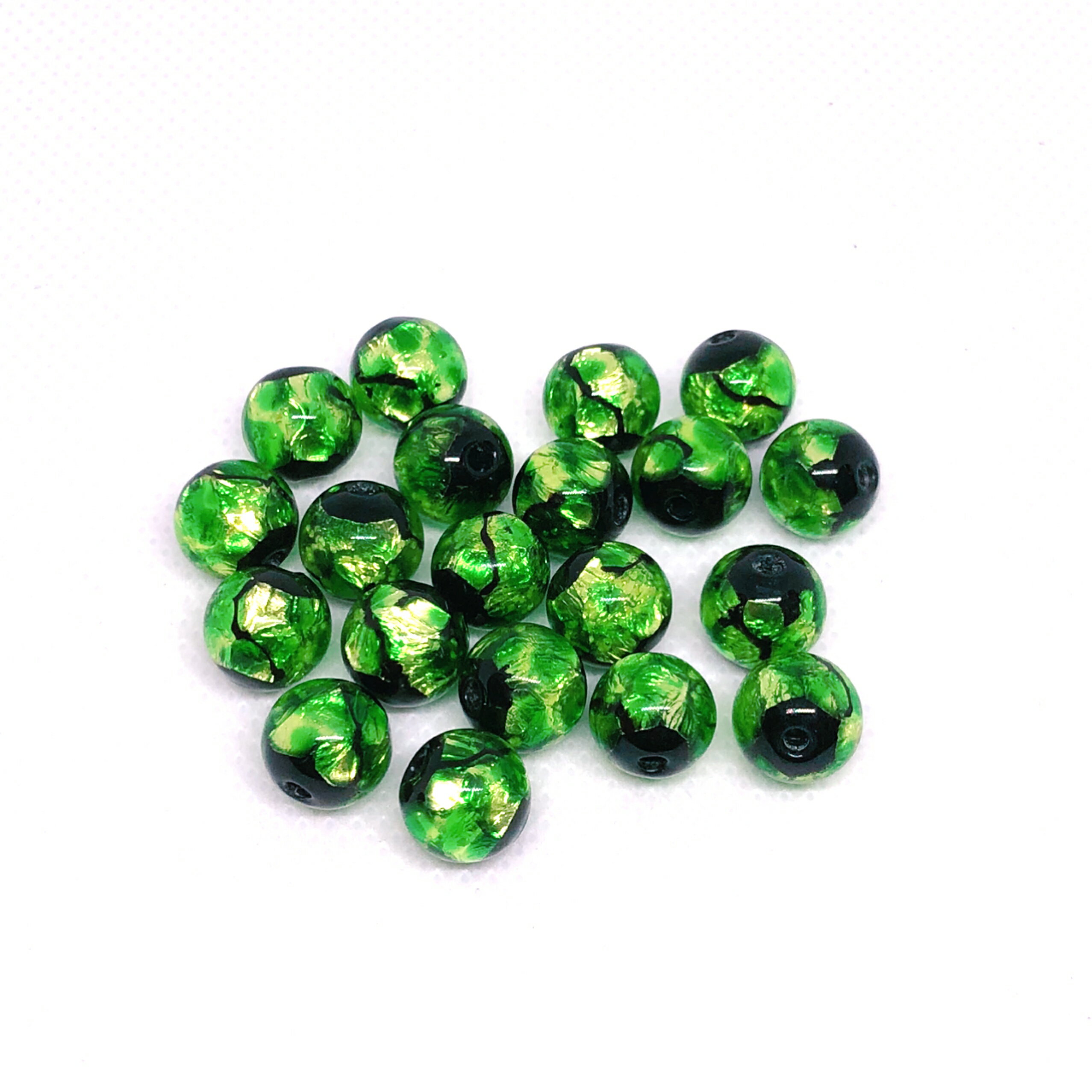ホタルガラス グリーン 8mm 10粒セット とんぼ玉 蓄光 夜光タイプ 送料無料