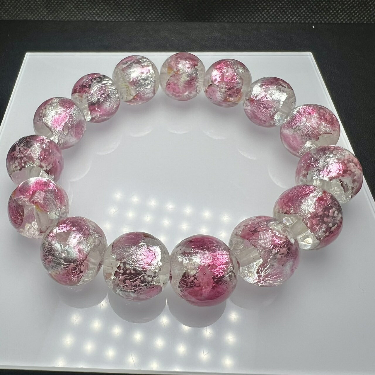 ホタルガラス 14mm ブレスレット クリアピンク とんぼガラス とんぼ玉 送料無料