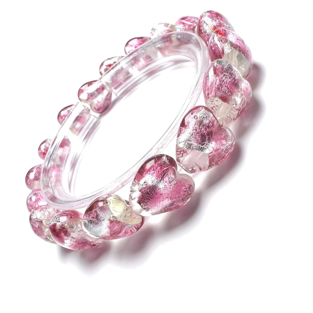 ホタルガラス 12mm ハート型 ブレスレット クリアピンク とんぼガラス とんぼ玉 送料無料...