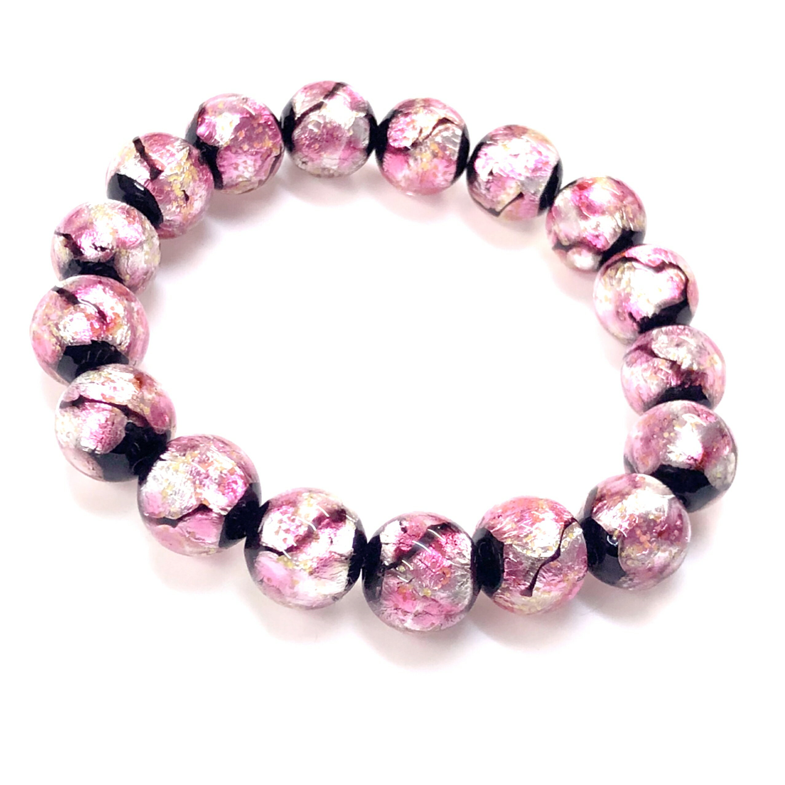 ホタルガラス 12mm ブレスレット ピンク とんぼガラス とんぼ玉 送料無料