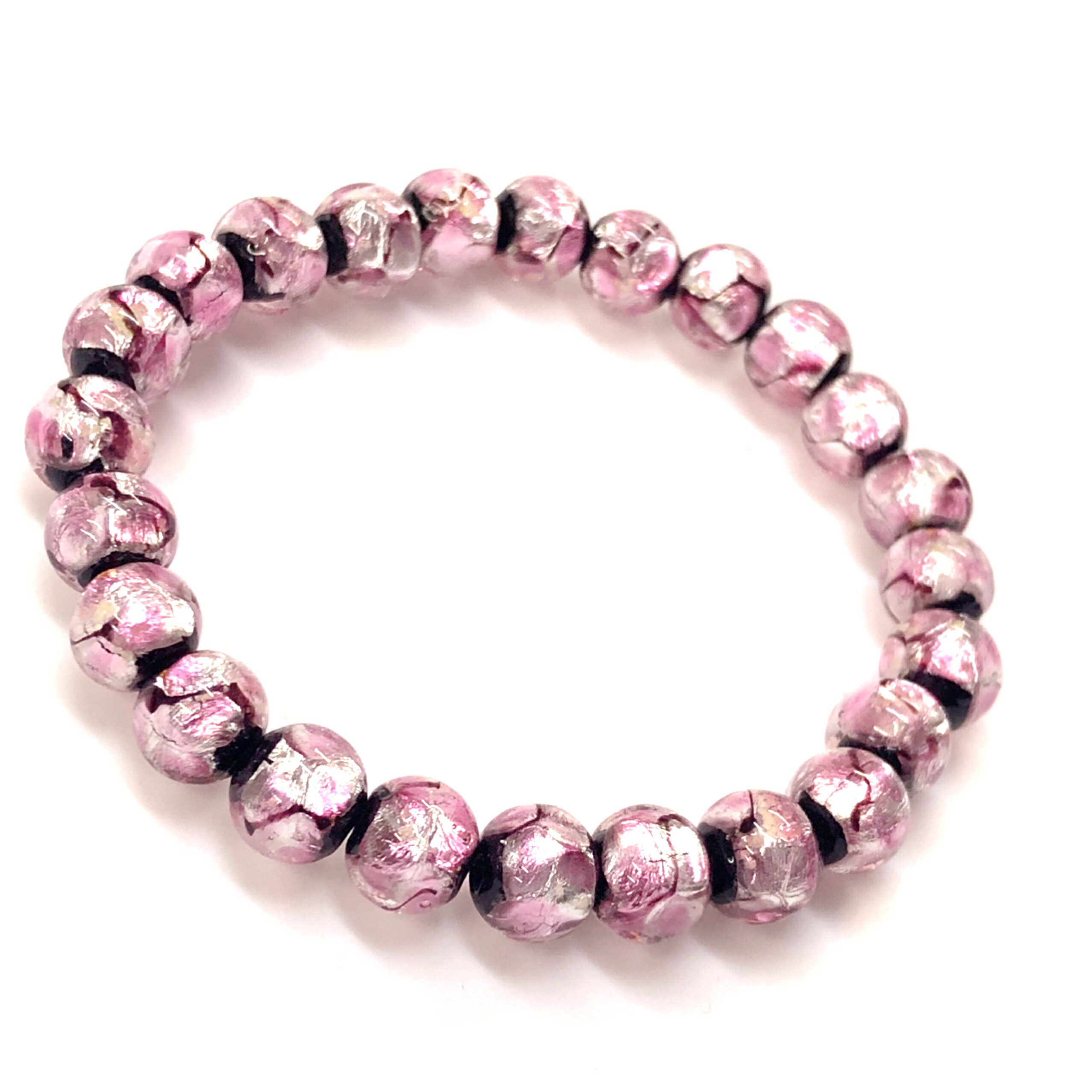 ホタルガラス 8mm ブレスレット ピンク とんぼガラス とんぼ玉 送料無料