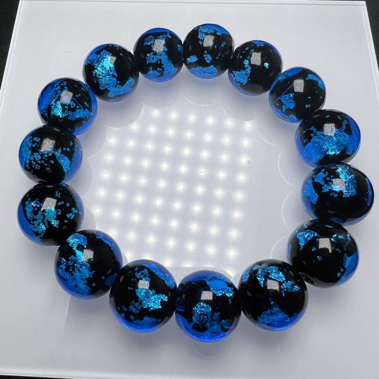 ホタルガラス 14mm ブレスレット ブルー とんぼガラス とんぼ玉 送料無料