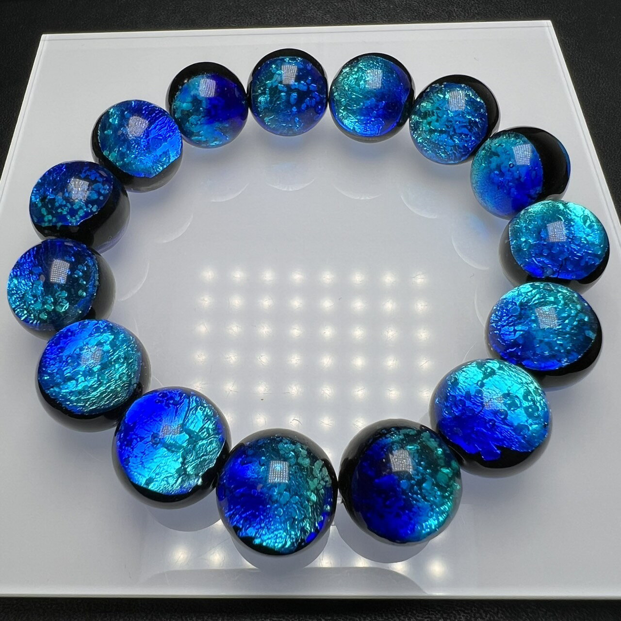 タケトミブルー ホタルガラス 14mm ブレスレット とんぼガラス とんぼ玉 沖縄県竹富島 送料無料