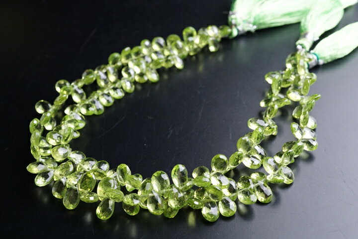 ペリドット　ペアシェイプカット　連売りビーズ20センチ(インド加工)