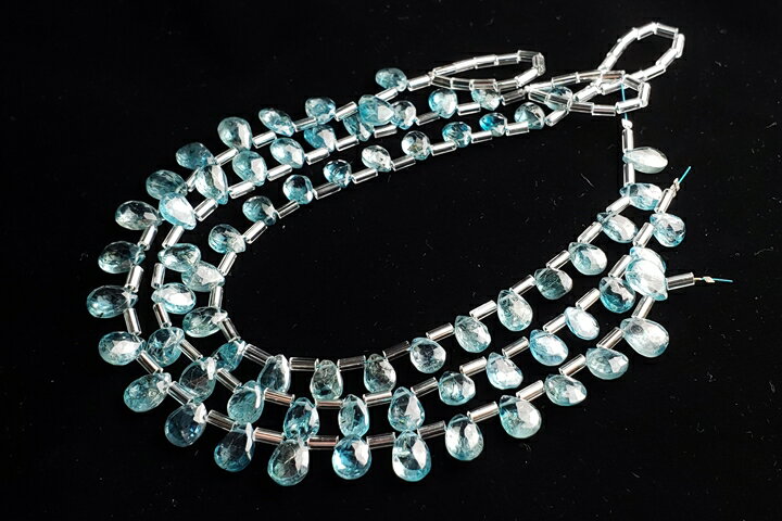 ブルージルコン　ペアシェイプカット　連売り20センチ(インド加工)