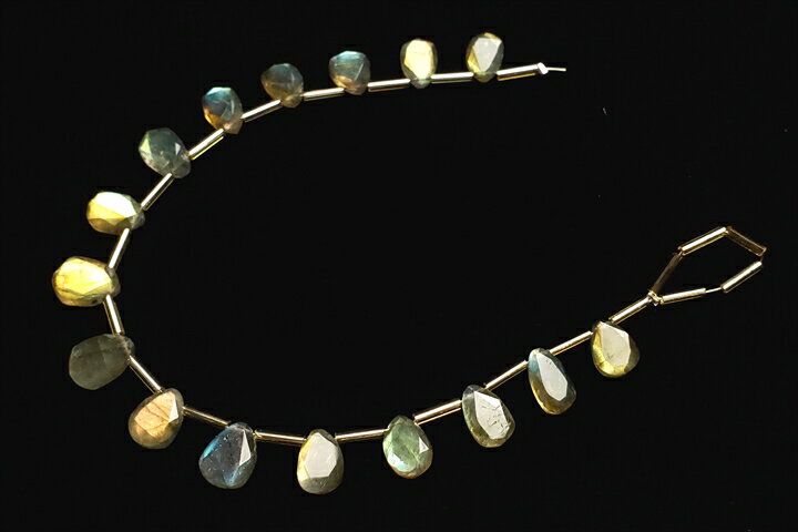 ラブラドライト　スライスペアカット　連売りビーズ18センチ(インド加工)