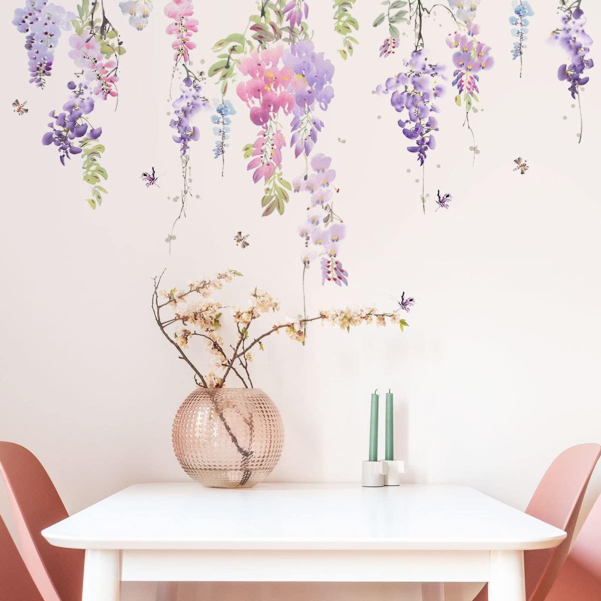 藤の花 ウォールステッカー つる植物 つりラン 緑の植物 花 緑葉緑 観葉 紫陽花 DIY モダンアート ポスター ウォール(wh076) 3