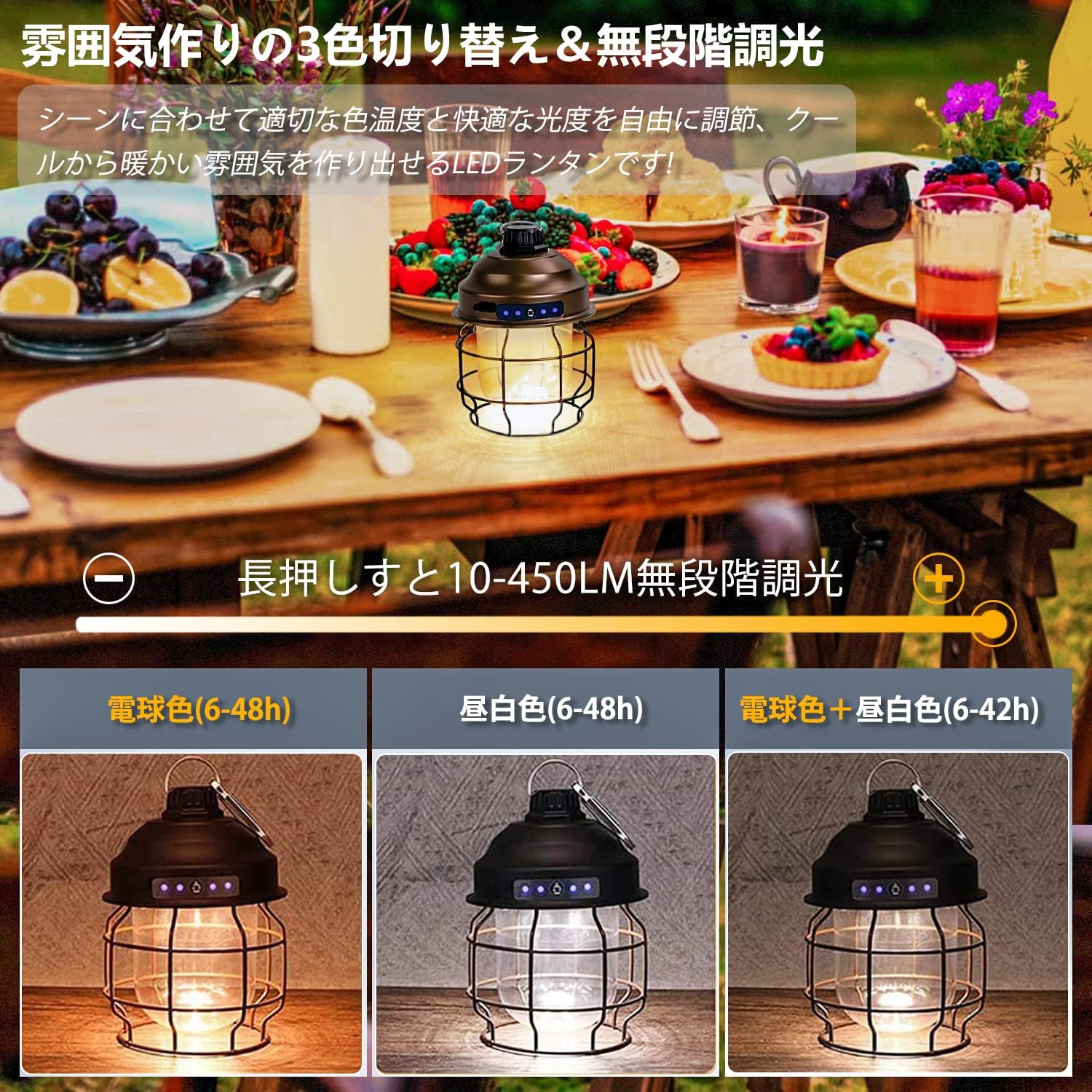 ledランタン レトロ風 ランタン充電式電球色 LEDランタン ledキャンプランタン 高輝度 3色切り替え 無段階調光 (wl046)
