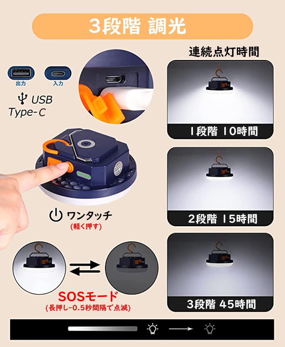 LED ランタン USB充電式 キャンプ アウトドア ライト 4800mAh大容量バッテリー 吊り下げ マグネット式付き 昼(wl098) 3