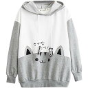 パーカー レディース トレーナー 猫 プリント ネコ耳 肉球 リボン 可愛い 萌え 少女 森ガール系 薄手 春物 プルオーバ
