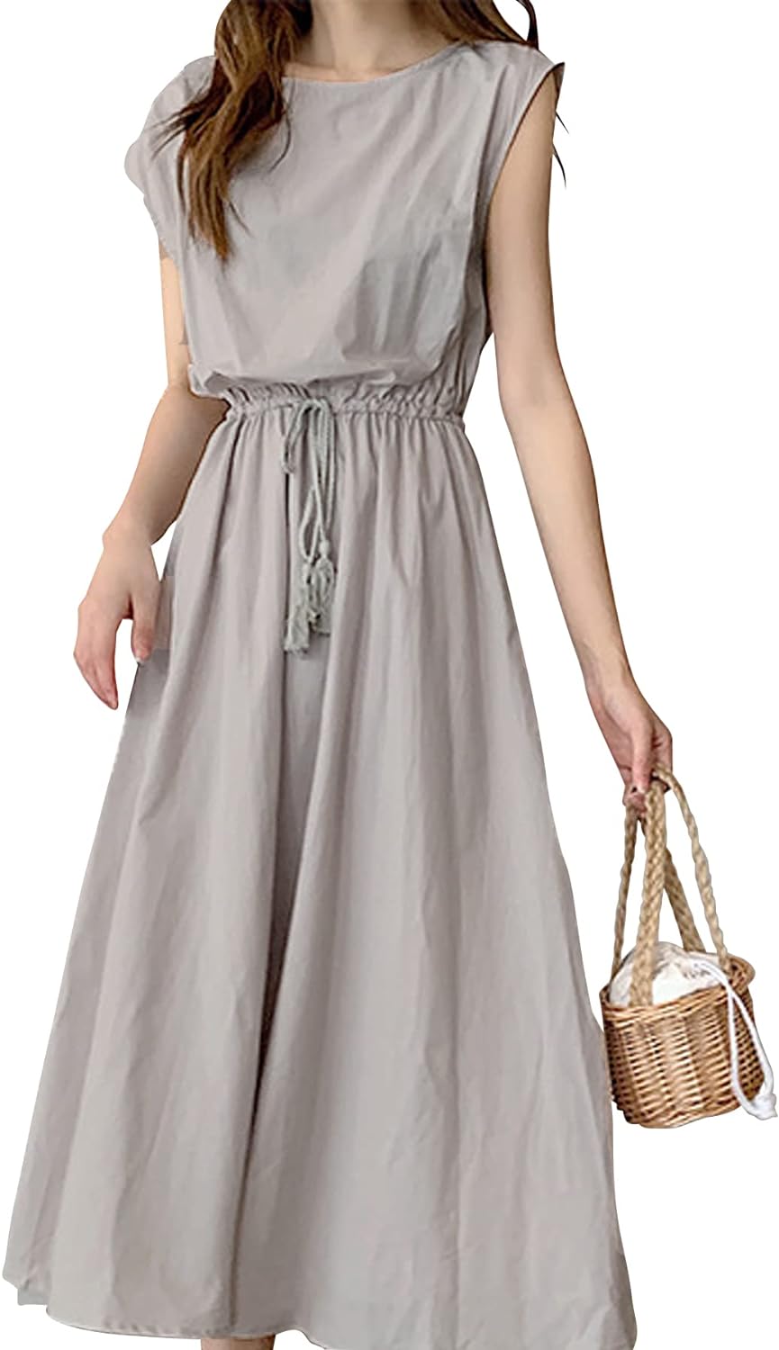 ロング ワンピース レディース ロング丈 Aライン 半袖 無地 カジュアル フェミニンvlo-5463(ww013)