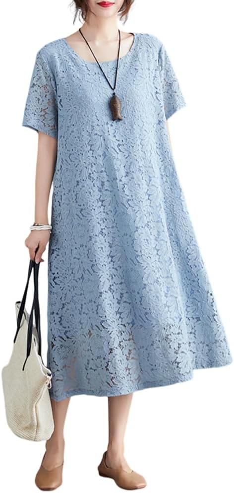 レース ワンピース 7色 長/半袖 レディース 大きいサイズ 体型カバー カジュアル ゆったり 春夏秋 パーティー ラウン(ww037)