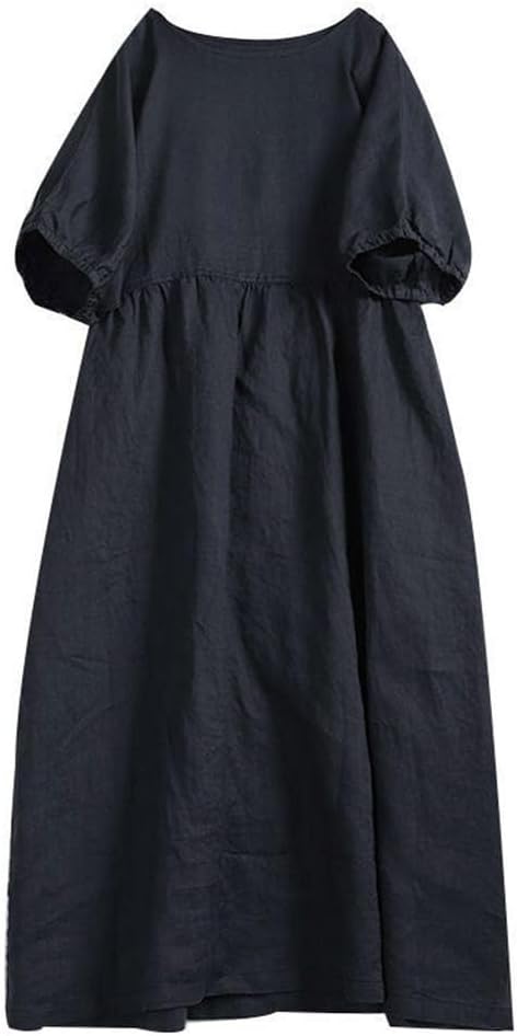 綿麻ワンピース レディース リネンワンピース 夏 ロングワンピース 半袖 ワンピース 大人 可愛い 体型カバー 春夏秋(ww048)