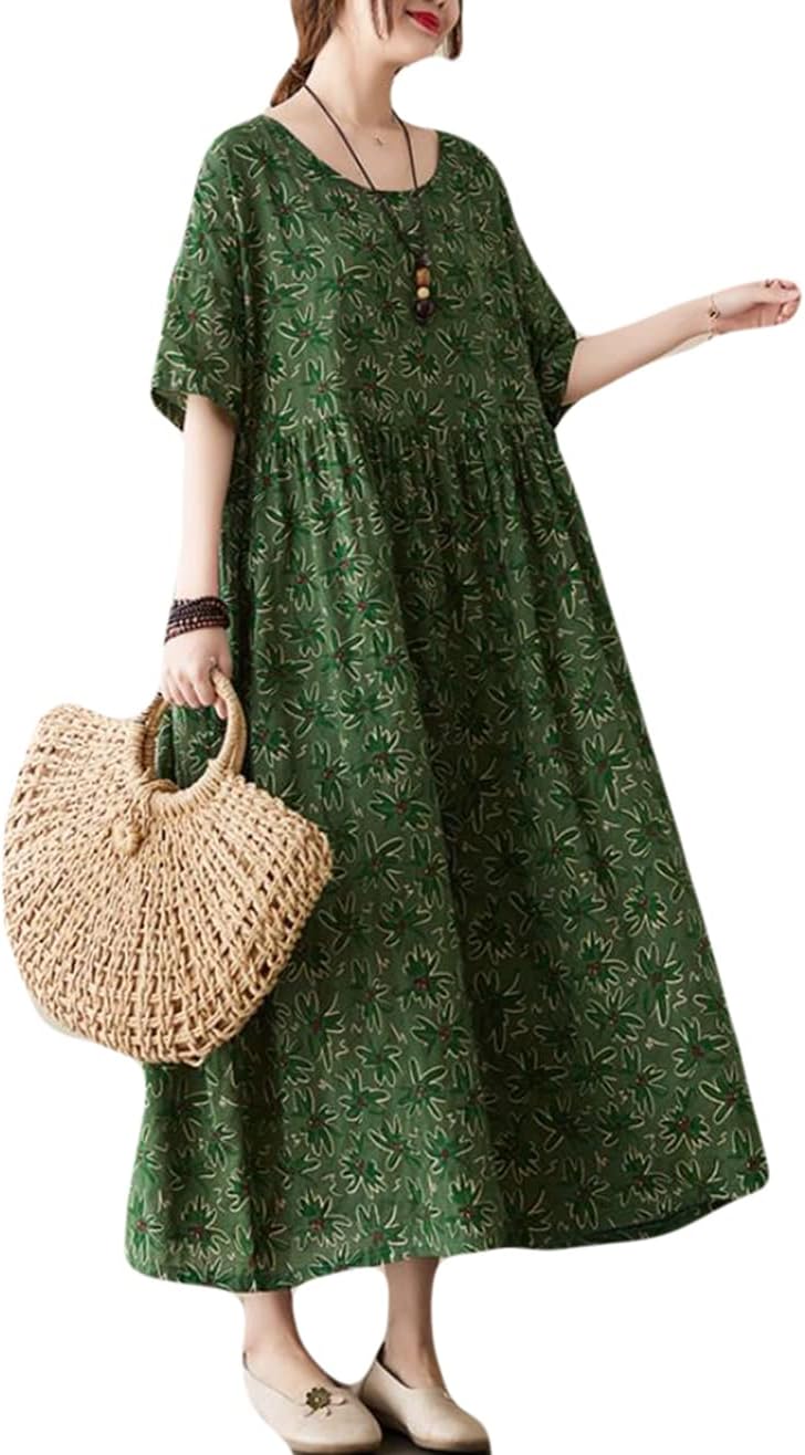 マキシ ワンピース レディース 半袖 ワンピース 夏 ゆったり ロング ワンピース カジュアル ドレス おしゃれ チュニック(ww049)