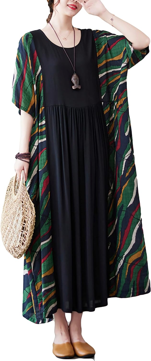 ワンピース ロング 半袖 ゆったり ストライプ マキシワンピース オーバーサイズ 大振り子 レディース 韓国ワンピース 夏服(ww050)