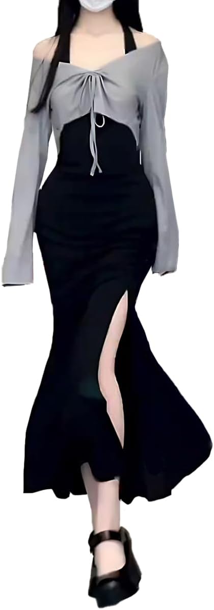 ワンピース レディース ロングワンピース スリット 長袖 a ライン マキシワンピース セクシー かわいい デート 可愛い(ww055)