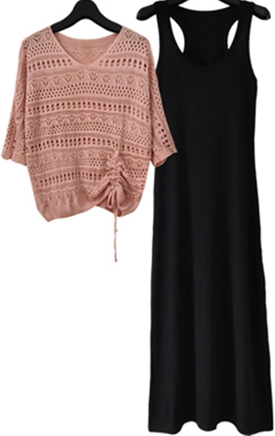 ワンピース セットアップ レディース コーデセット 黒ワンピース カットアウト ニット カジュアル オシャレ ゆったりめ 気(ww066)