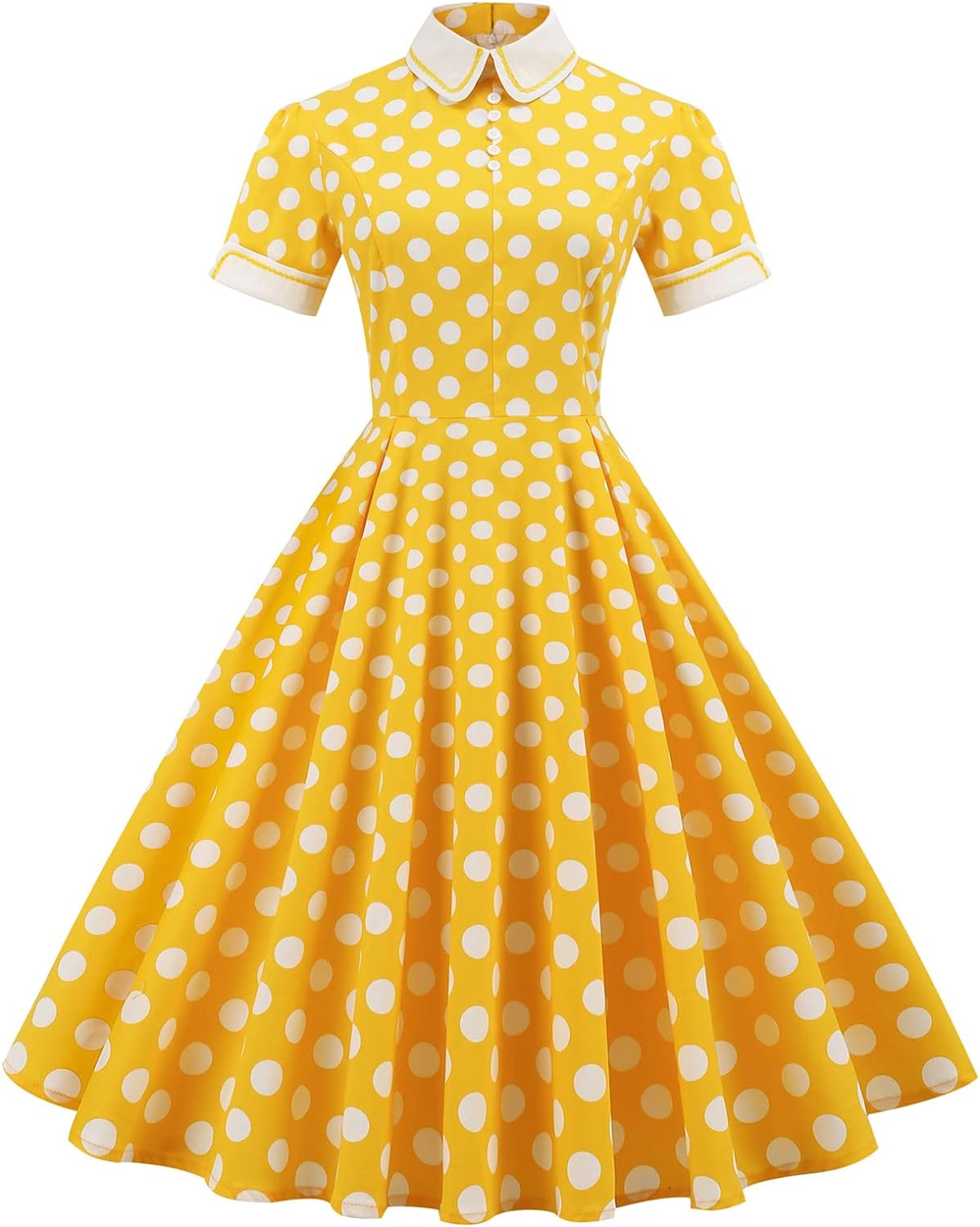 レディース ワンピース 春夏 水玉 レトロ ロカビリードレス 50年代 半袖 Aライン 膝丈 ドット 無地 結婚式 パーティ(ww128)