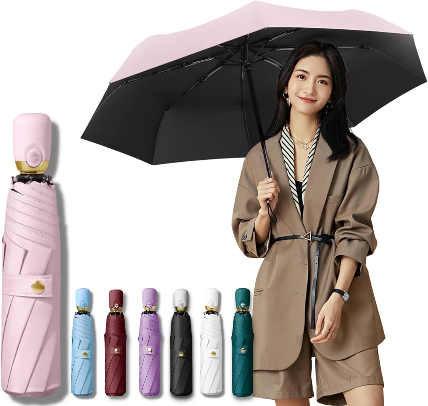Unisex - 晴雨兼用 超撥水加工 軽量 自動開閉 ワンタッチ 風に強い 強風対策 グラスファイバー 8本骨 日(xf019)