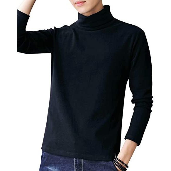 インナーシャツ メンズ ハイネック カットソー 長袖 tシャツ 無地 保温 ストレッチ モックネック インナー 暖かい Tシ