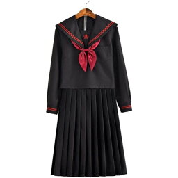 赤い金魚結び 赤二本 黒い セーラー服 ロングスカート 長袖