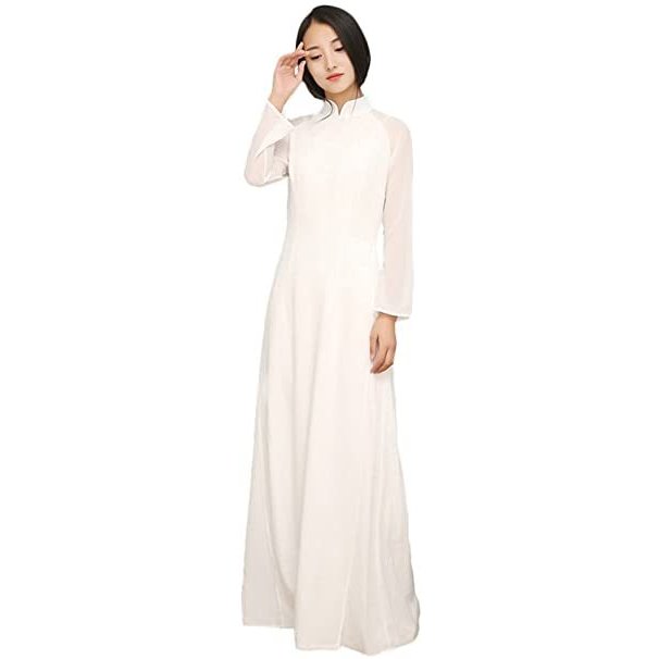 民族衣装 アオザイ風ワンピース 白色 上下一体化したドレス エスニックファッション ベトナム服装 パーティードレス お呼ばれ
