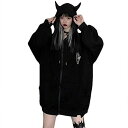 悪魔の角パーカー レディース コート 病みかわいい プルオーバー ロング丈 ワンピース 韓国ファッション おおきいサイズ か