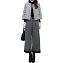 セットアップ レディース ニット スーツ ワイドパンツ 九分丈 ジャケット コート 七分袖 無地 ラシャ アウター 着痩せ