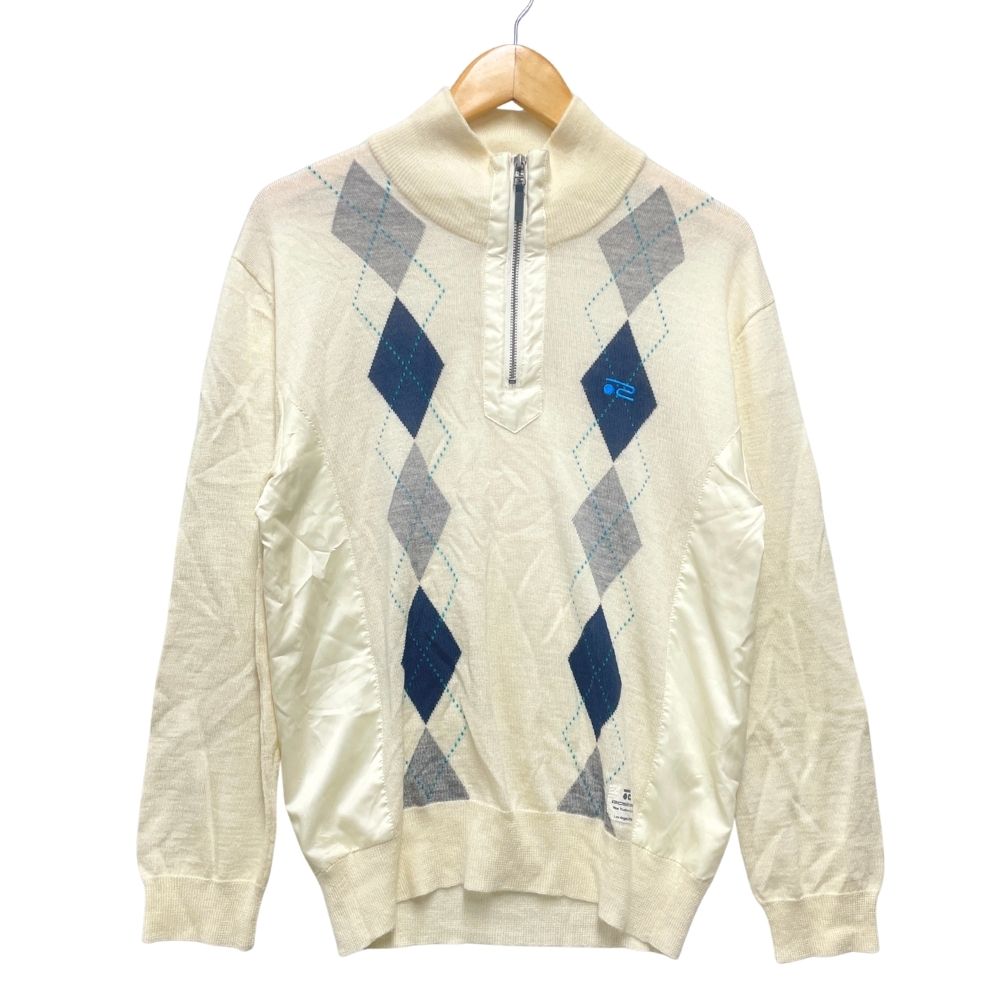 ROSASEN ロサーセン アーガイル ハーフジップ 切り替えし ニットセーター ゴルフ ナチュラル L 正規品 / 52131【中古】