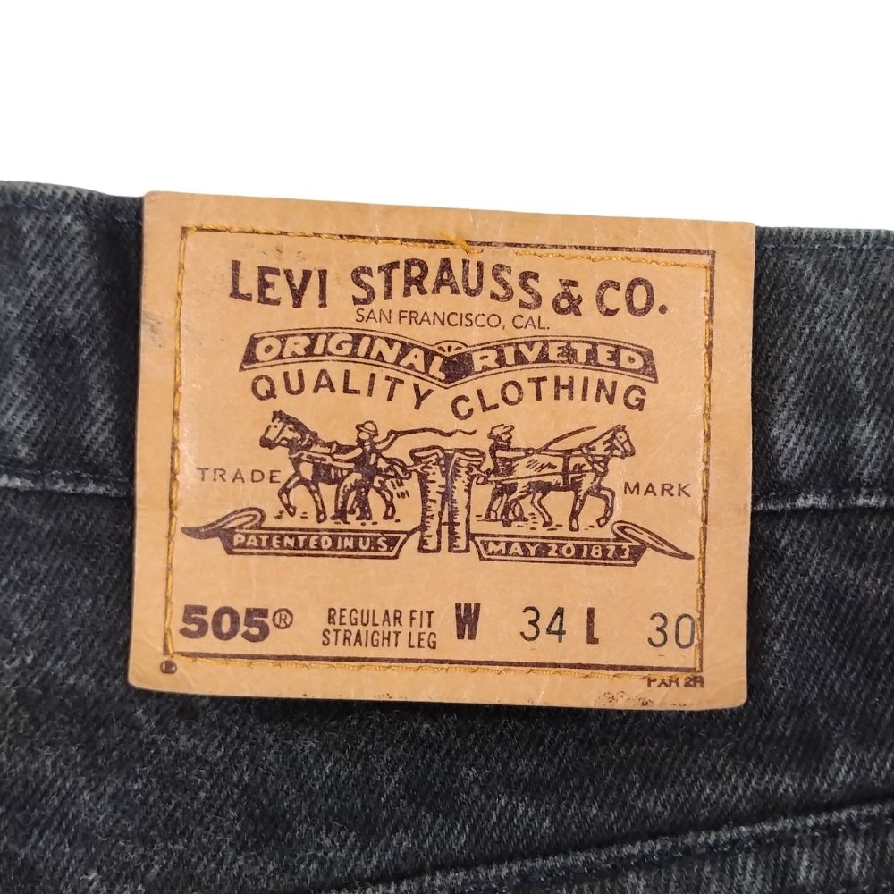 LEVIS リーバイス 505 ブラック 後染め オレンジタブ USA製 デニムパンツ サイズ W34 L30 正規品 / 52001【中古】