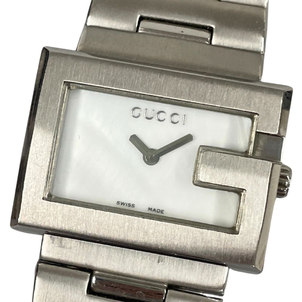 GUCCI - GUCCI グッチ レディース 100L Gスクエア シェル文字盤 クォーツ 腕時計 シルバー×ホワイト 正規品 / C58【中古】