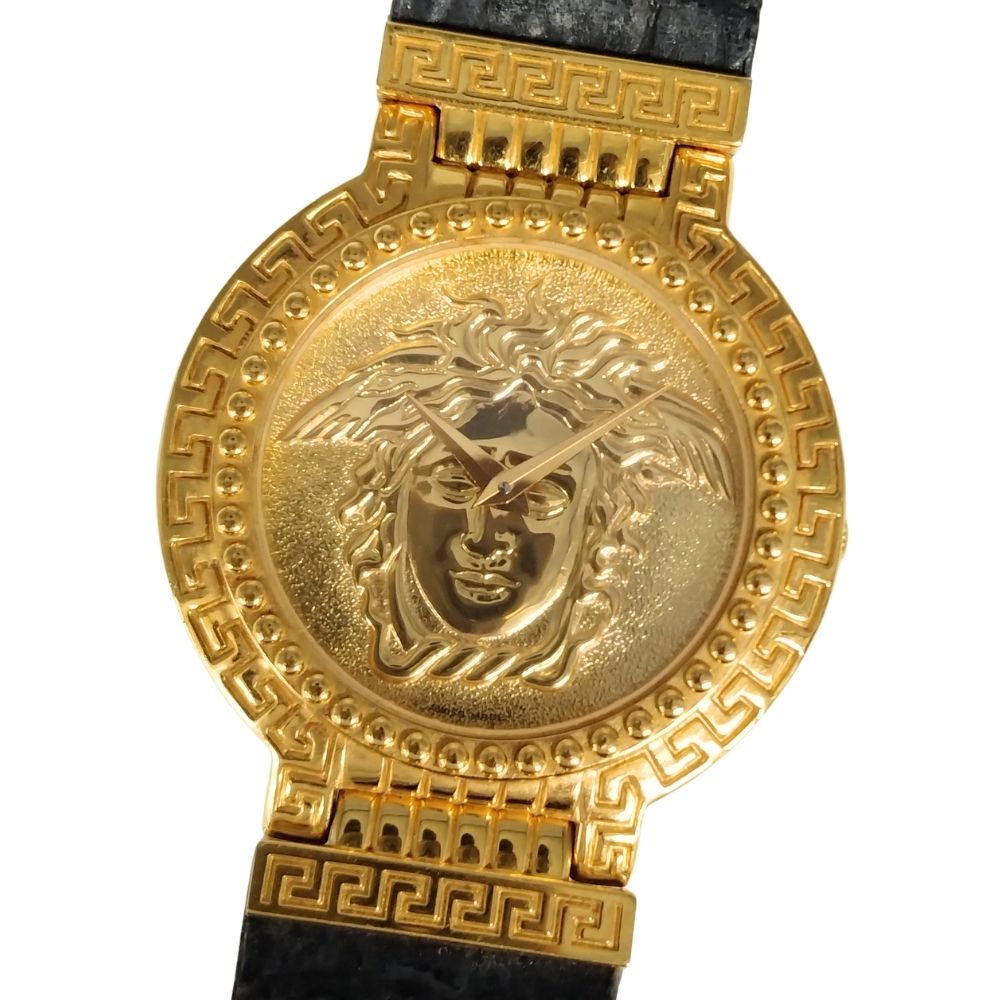 VERSACE ヴェルサーチ メデューサ GP ゴールド クォーツ メンズ 腕時計 正規品 / C813【中古】
