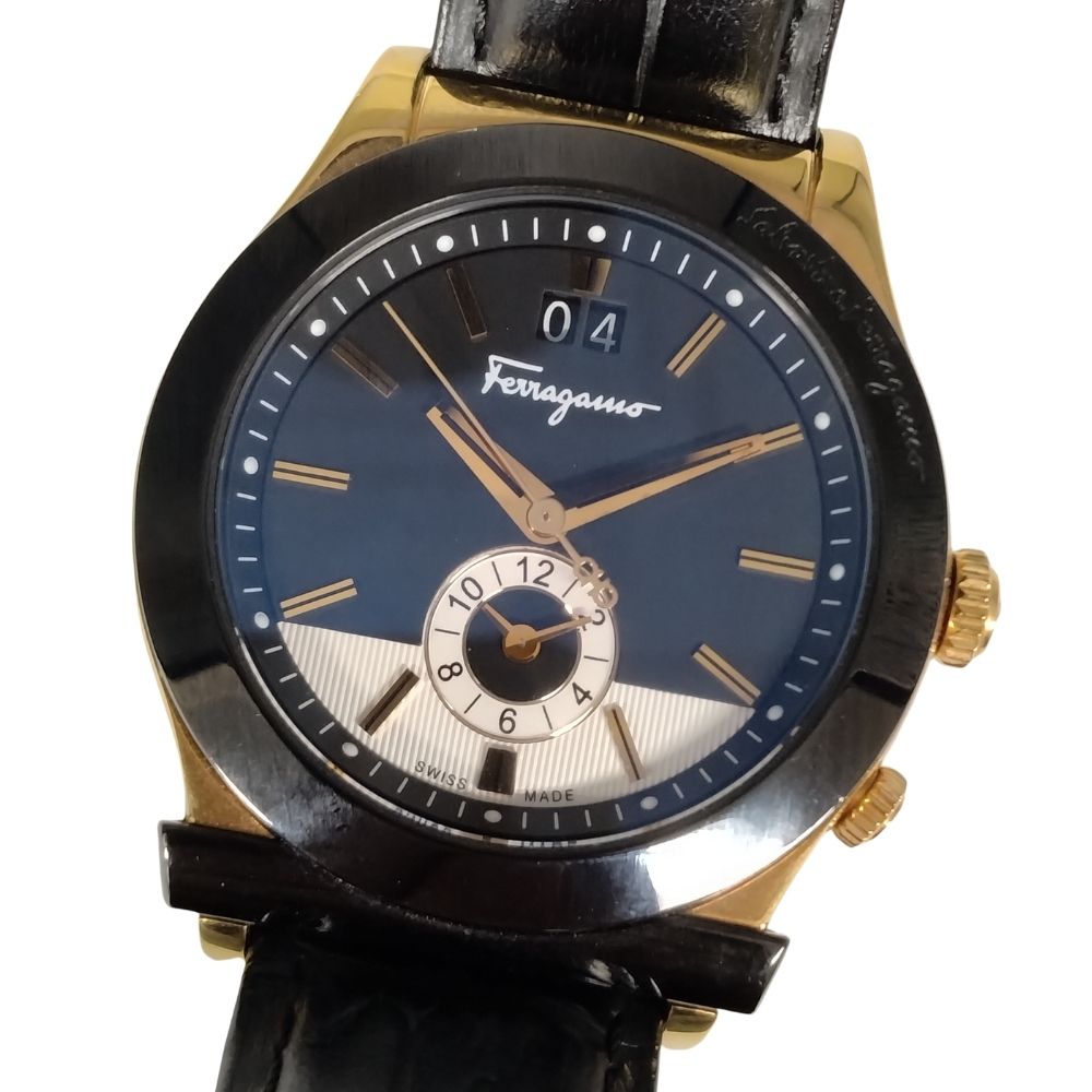 SALVATORE FERRAGAMO サルヴァトーレフェラガモ QZ 腕時計 ブラック ゴールド 正規品 / C827【中古】
