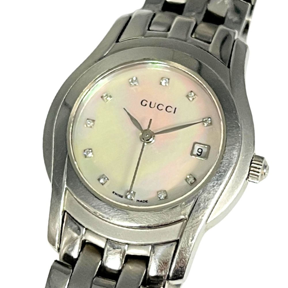 B, F, H, P, V - GUCCI グッチ 5500L 11Pダイヤ シェル文字盤 クォーツ 腕時計 シルバー 正規品 / C954【中古】