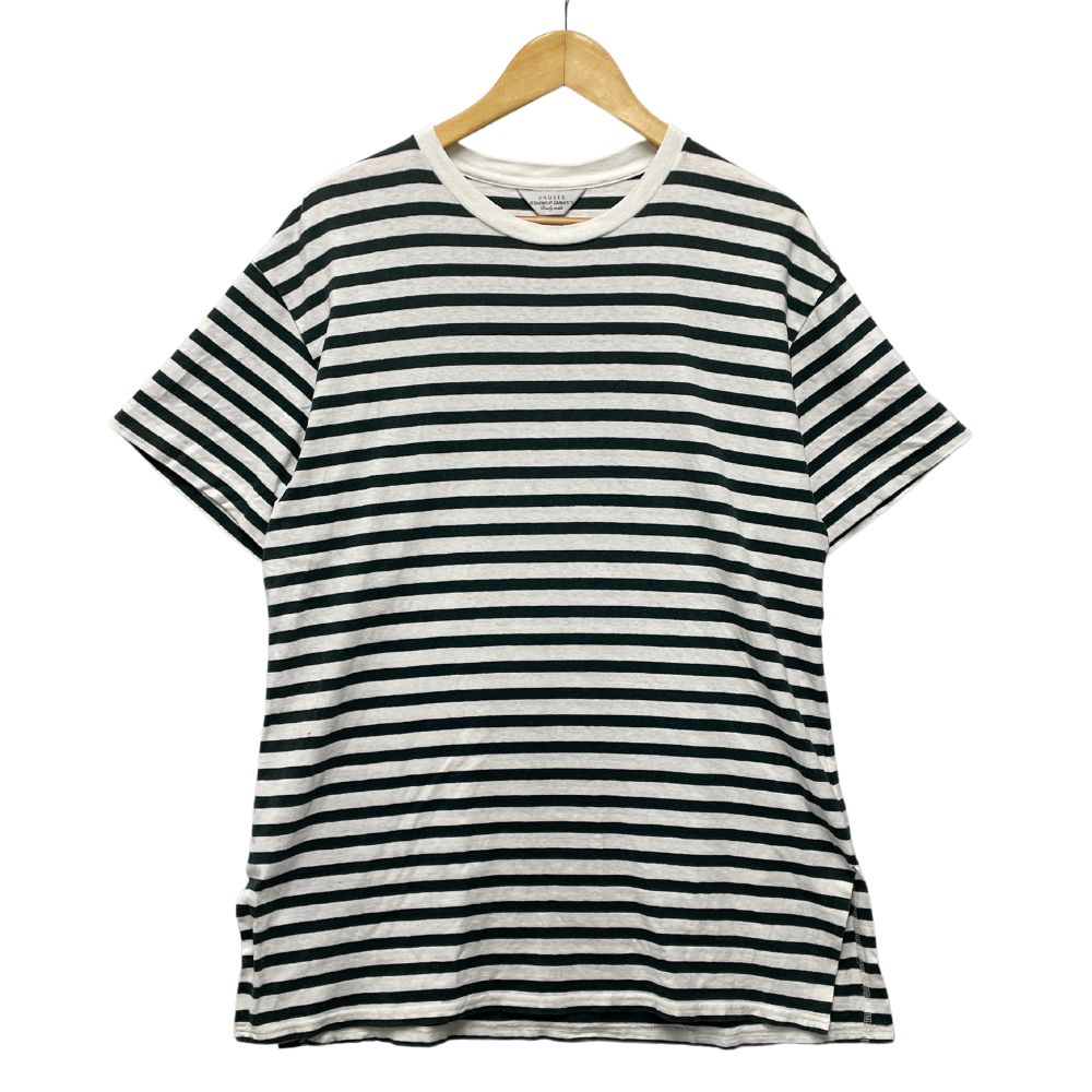 UNUSED アンユーズド サイド スリット ボーダー 半袖Tシャツ ホワイト×グリーン サイズ3 正規品 / B5244