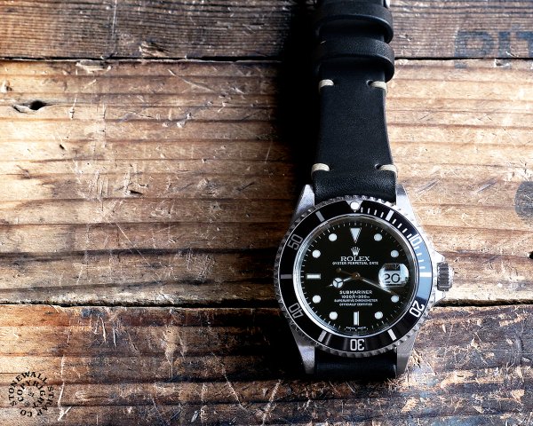 STONEWALL for SUBMARINER Strap ブラック x ナチュラル カテゴリ : サブマリーナ 専用 ロレックス ROLEX サブマリーナー レザー ベルト 革 バンド アンティーク ヴィンテージ 時計ベルト 時計バンド 黒 バネ棒 ミリタリー 国産 日本製 オーダーメイド 対応 : 20mm