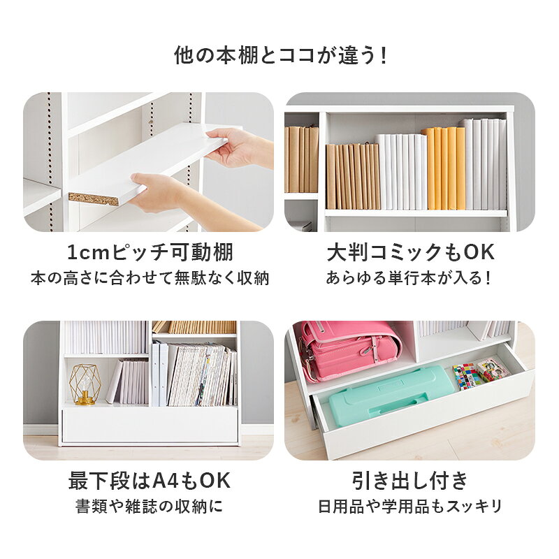 本棚 幅90×奥行30×高さ85cm ロータイプ 1cm刻みで調節 子ども部屋 絵本 教科書 ランドセル置き 引き出し 大容量 storage-bed-10047636 収納ベッド専門店 サンプル画像2