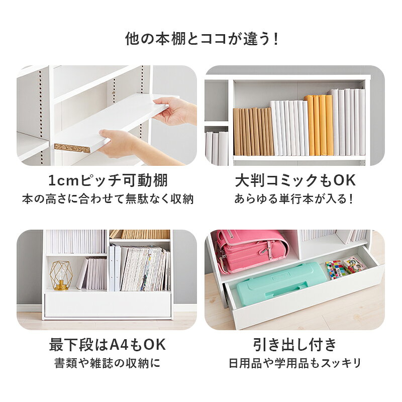 本棚 幅90×奥行30×高さ175cm ハイタイプ 1cm刻みで調節 引き出し 大容量 省スペース コミック 本 収納 storage-bed-10047638 収納ベッド専門店 サンプル画像2