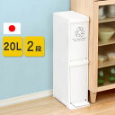 ゴミ箱 ごみ箱 20L 2段 日本製 小さい スリム 省スペース 幅21×奥行37×高さ80cm おしゃれ 分別 2分別 キッチン リビング ペダル 縦型分別ダストボックス フタ付き フットペダル フラップ式 ペダル式 オープンタイプ スリム シンプル プラスチック製 ホワイト 白