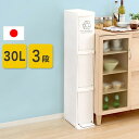 ゴミ箱 ごみ箱 30L 3段 日本製 小さい スリム 省スペース 幅21×奥行37×高さ118cm おしゃれ 分別 3分別 キッチン リビング ペダル 縦型分別ダストボックス フタ付き フットペダル フラップ式 ペダル式 オープンタイプ スリム シンプル プラスチック製 ホワイト 白