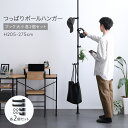 突っ張り棒 つっぱりポールハンガー (フック大小2個セット) 突っ張りポールハンガー 子供 ハンガーラック おしゃれ 玄関 突っ張り式 スリム 棒 コートハンガ...