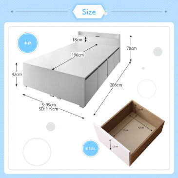 ベッド セミダブル フレーム ベッドフレームのみ 引き出し4杯 セミダブル マットレスなし コンセント付き 宮付き 女性 女の子 女子 かわいい 収納ベッド 収納ケース 衣類ケース 収納 ホワイト 白 大容量 ヘッドボード 敷き布団対応 ワークスペース カフェスペース 耐荷重