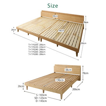 連結ベッド 分割ベッド すのこ ワイドキング240（シングル＋ダブル） ファミリーベッド ベッドフレームのみ マットレスなし 棚付き 宮付き コンセント付き 家族 同棲 夫婦 広い 大きい ツインベッド 分割 敷き布団対応 親子ベッド 3人用 子供一緒 木製 丈夫