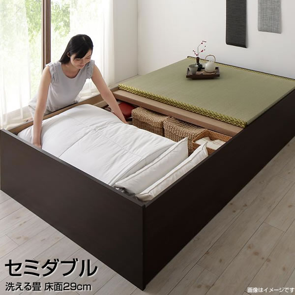 Rakuten - お客様組立 畳ベッド 小上がり ヘッドレスベッド 洗える畳 セミダブル 高さ29cm ベッドフレームのみ ローベッド ロータイプ 布団収納 収納付き ヘッドレス 大容量 畳 たたみ タタミ ベッド ベット すのこ仕様 頑丈 丈夫 低ホルムアルデヒド 和室 一人暮らし